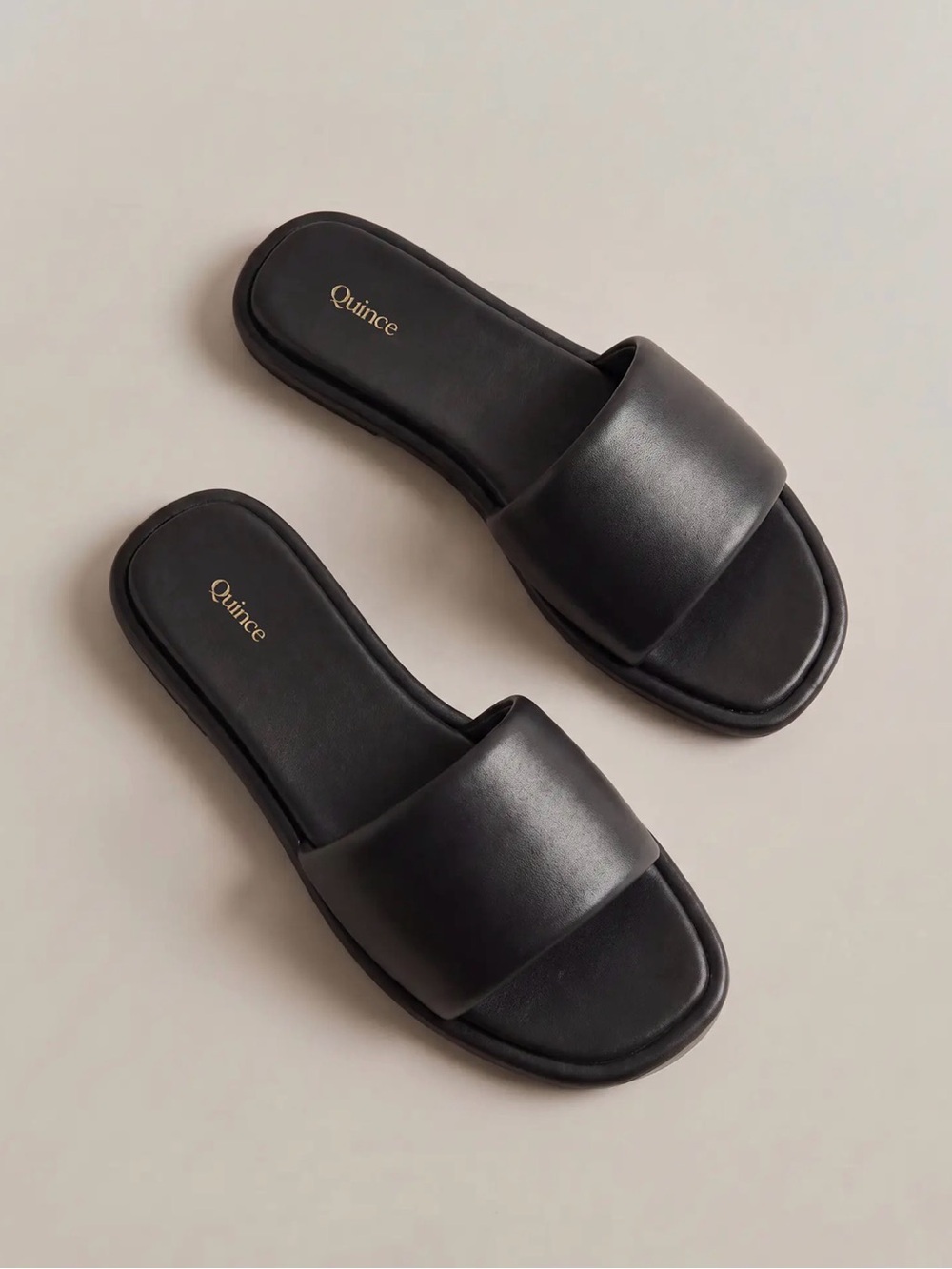 Quince Black Wide Strap Slide Sandals